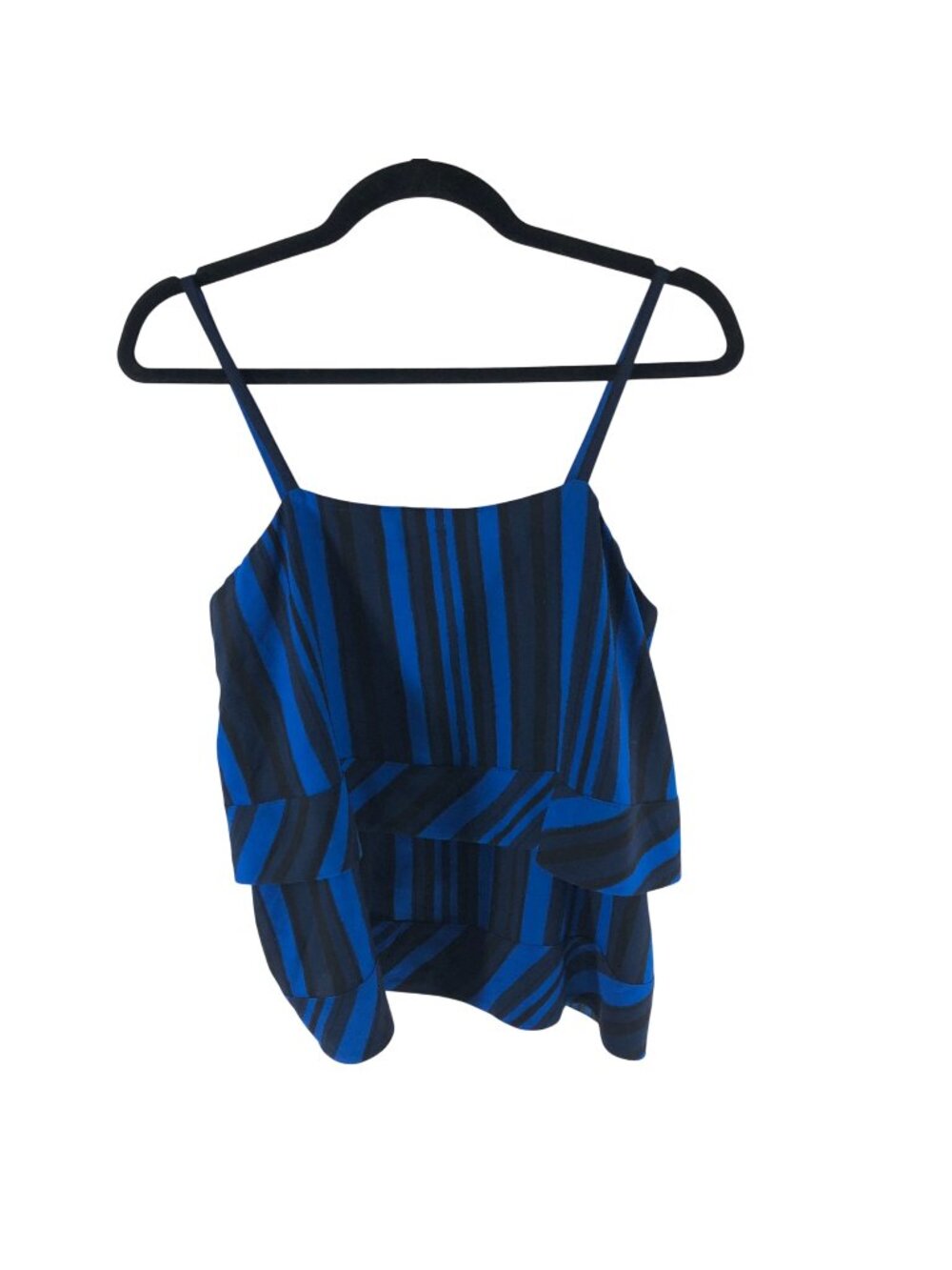 Cooper & Ella Blue & Black Striped Ruffle Cami Tank Top Adjustable Straps Size S